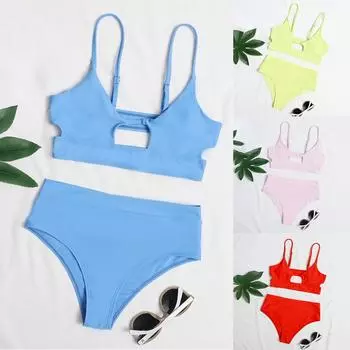 Женский модный U-образный вырез топ + нижнее белье раздельный купальник бикини L синий