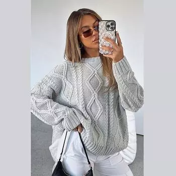 Женский модный удобный свитер с круглым вырезом в ромбовидном стиле S чёрный