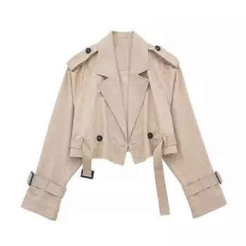 Женский модный укороченный плащ с поясом, винтажная куртка с вырезом и длинным рукавом, женское шикарное женское пальто, наряды XS чёрный