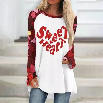 Женский модный универсальный топ с длинным рукавом и средней длиной с принтом в виде сердечек ко Дню святого Валентина L