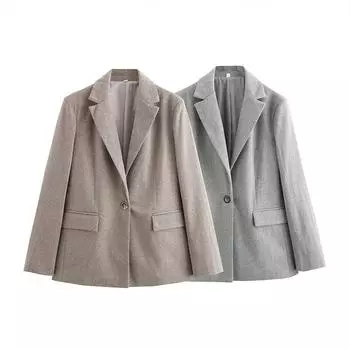 Женский модный универсальный твиловый костюм, пальто, осенний пиджак с прямыми рукавами и отложным воротником, одна пряжка, офисная женская куртка XS серый