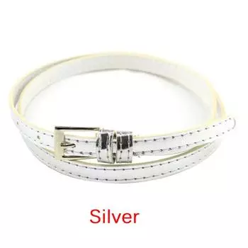 Женский модный узкий тощий тонкий пояс из лакированной кожи с пряжкой и бантом серебряный