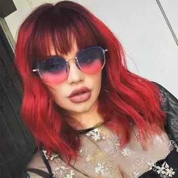 Женский модный винно-красный синтетический парик с короткими волнами и челкой (цвет: 18 цветов) 2