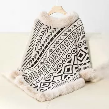 Женский модный воротник, комплект с цветным леопардовым принтом, вязаная накидка, свободный свитер, шаль One Size бежевый