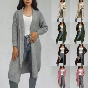 Женский модный вязаный кардиган свитер средней длины повседневный свободный свитер куртка L армия зеленый