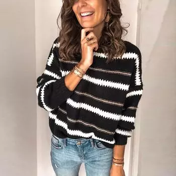 Женский модный вязаный пуловер в полоску в стиле пэчворк, свободный свитер L