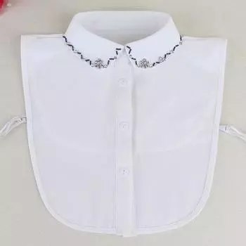 Женский модный вышитый шифоновый воротник-стойка с черной волнистой вышивкой воротника в сочетании со свитером, рубашкой, универсальный воротник белый