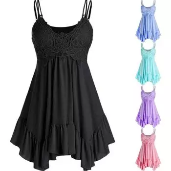 Женский модный жилет, однотонный, нежный хлопковый, повседневный жилет без рукавов, тонкий топ на бретелях, кружевной гипюровый топ с воланами, большие размеры S-5XL