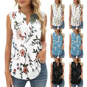 Женский модный жилет с принтом и v-образным вырезом, свободный пуловер без рукавов, блузка L чёрный