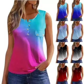 Женский модный жилет с принтом, свободная футболка без рукавов с круглым вырезом, пуловер, топы XXL синий