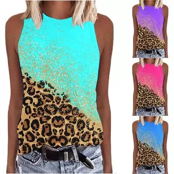Женский модный жилет с принтом, свободная футболка без рукавов с круглым вырезом, пуловер, топы L синий