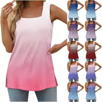 Женский модный жилет с принтом, свободная футболка без рукавов, пуловер, топы XXL тёмно-синий