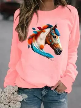 Женский модный зимний пуловер с круглым вырезом и длинными рукавами, доступный в различных стильных узорах S