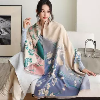 Женский модный зимний шарф из искусственного кашемира 2024 года — теплая, толстая жаккардовая шаль 190 cm