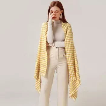 Женский модный зимний теплый мягкий повседневный глушитель с кисточкой и принтом «гусиные лапки»