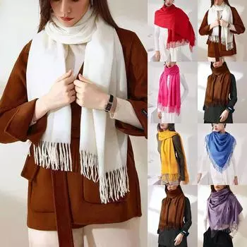 Женский модный зимний теплый однотонный шарф, шерстяной теплый длинный шарф для девочек One Size синий