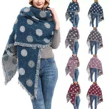 Женский модный зимний теплый шарф, вязаный шарф в горошек, утолщенный длинный шаль Free серый