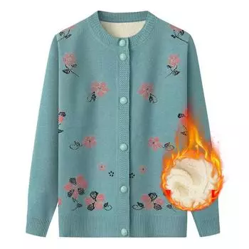 Женский модный зимний утепленный флисовый кардиган-свитер XL зелёный