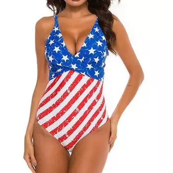 Женский монокини с глубоким V-образным вырезом без рукавов с высокой талией, цельный бикини с принтом, слинг, пляжный купальник для отдыха S