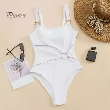 Женский монокини с подкладкой на косточках, однотонный, с квадратным вырезом, слитный купальник для пляжного отдыха XL чёрный