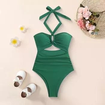 Женский монокини с подкладкой на косточках, однотонный, слитный бикини с вырезом на шее и полым дизайном, пляжный купальник для отдыха S