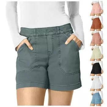 Женский мягкий эластичный твил с короткими боковыми карманами Мягкий на ощупь без пуговиц и молний Привлекательный крой XXL чёрный