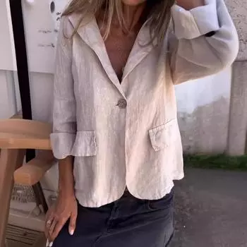 Женский мягкий дышащий весенний пиджак больших размеров на пуговицах в винтажном стиле, повседневный однотонный осенний пиджак с лацканами, женское пальто S серый