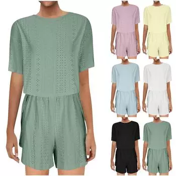 Женский мягкий комплект из 2 предметов с градиентом, пижамный комплект, шорты с короткими рукавами, комплекты домашней одежды, пижамы, ночное белье L чёрный