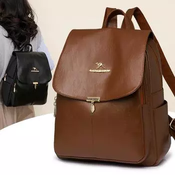 Женский мягкий кожаный дорожный рюкзак большой вместимости рюкзак для школьников средней школы чёрный