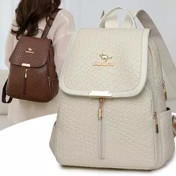 Женский мягкий кожаный рюкзак, большая вместимость, дорожная сумка коричневый