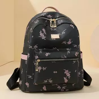 Женский мягкий кожаный рюкзак большой емкости с принтом сумка для путешествий чёрный/белый