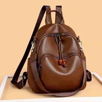 Женский мягкий кожаный рюкзак большой емкости Advanced Sense Simple Fashion сумка через плечо дорожный рюкзак школьный рюкзак для школьников чёрный