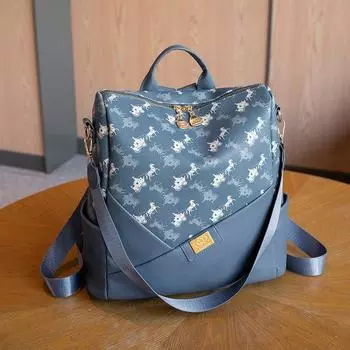 Женский мягкий кожаный рюкзак с принтом, сумка через плечо, дорожная сумка синий