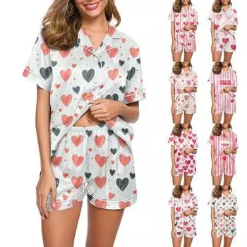 Женский мягкий пижамный комплект из двух предметов с принтом, шорты с короткими рукавами, комплект повседневной одежды, пижамный комплект L бежевый