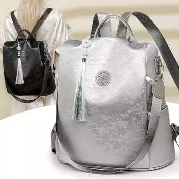 Женский мягкий рюкзак школьный кожаный черный повседневный многофункциональный студенческий рюкзак большой емкости сумки через плечо дорожный рюкзак серебряный