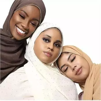 Женский мягкий шифоновый длинный шарф со стразами, модный мусульманский хиджаб, шарфы для головы 170*70cm белый