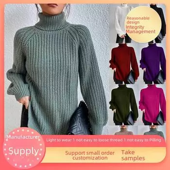 Женский мягкий свитер с высоким лацканом и рукавами реглан 2023 года — длина от средней до длинной, коллекция Осень/Зима XL красный/глубокий