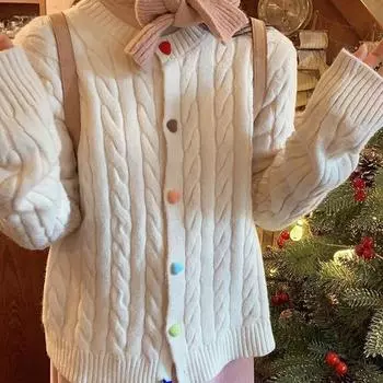 Женский мягкий восковой любовный пуговица жареный тесто переплетения вязаный кардиган женский зимний ретро свитер пальто женский S бежевый