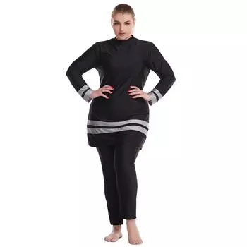 Женский мусульманский купальник мусульманского размера больших размеров, танкини, купальник с полным покрытием, женский купальный костюм, очень эластичный, удобный, пляжная одежда из 3 предметов, XL-6XL XL чёрный
