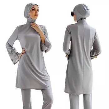 Женский мусульманский купальный костюм с кепкой, сплошной цветной купальник, пляжная одежда, женский скромный лоскутный купальник с длинными рукавами, исламская одежда буркини, купальный костюм