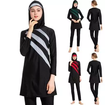 Женский мусульманский купальный костюм с кепкой и принтом, купальник, пляжная одежда, купальники L красный