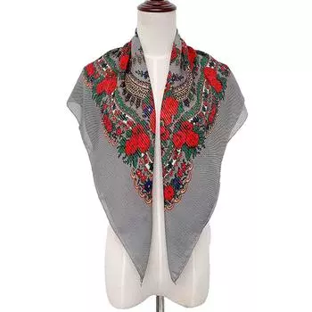 Женский мусульманский квадратный шарф с цветочным принтом в народном стиле, шаль, дорожный шарф M