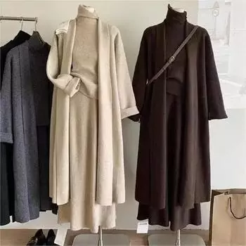 Женский мусульманский свитер, комплект из 3 предметов, жилет, джемпер, платье, вязаный крючком кардиган, юбка с высокой талией, повседневные наряды в Марокко One Size абрикосовый