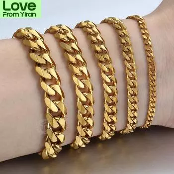 Женский мужской браслет из нержавеющей стали с кубинскими звеньями, браслеты из золотой и серебряной цепочки, модные оптовые поставки ювелирных изделий Kbb10