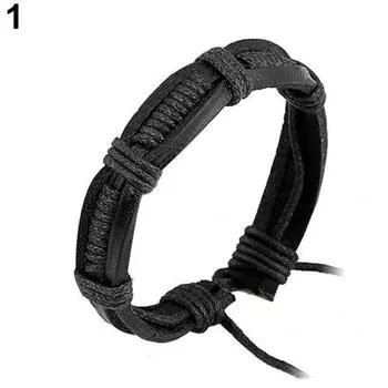 Женский Мужской Классический Вязаный Кожаный Браслет-Манжета Панк Украшения ARI чёрный