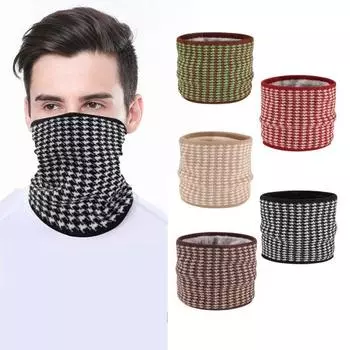 Женский мужской шарф с клетчатым принтом, утолщенная бархатная подкладка, мягкий теплый шарф для шеи, для занятий спортом на открытом воздухе, велоспорта, утеплитель для шеи