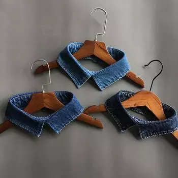 Женский мужской винтажный стираный деним синий искусственный воротник офисный повседневный лацкан колье декоративный заостренный пуговица короткий манишка светло-синий