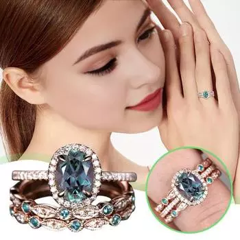 Женский набор колец из 1 сложенного кубического циркония в стиле ретро, роскошный полированный гальванический нержавеющий металл на день рождения US 7 розового золота