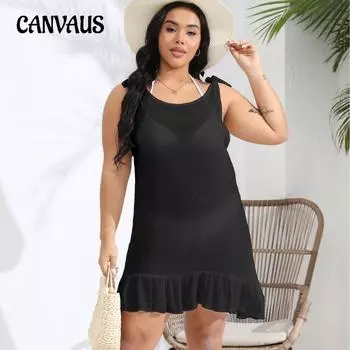 Женский накидка большого размера Flounder Beach Tie с бантом Сексуальный сарафан 0XL чёрный