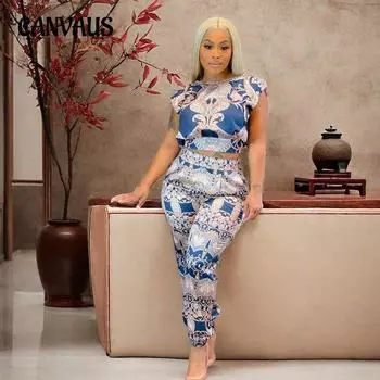 Женский напечатанный модный повседневный костюм из двух частей на шнуровке с короткими рукавами S розовый